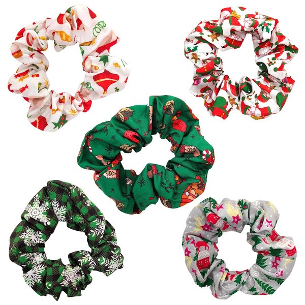 Christmas Hair Ties Elastics Lattice Snowflakes Hair Scrunchies Ponytail Holder Christmas Tree Santa Claus Hair Accessories for Women Girls Silk Hair Band Ropes Festival Party Supplies