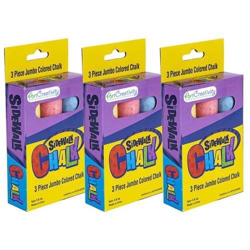 ArtCreativity Jumbo Chalk Set for Kids, 3 Boxes, Each Box with 3 Chalk Sticks, Non-Toxic, Dust Free and Washable- for Driveway, Pavement, Outdoors- Great Arts & Crafts Gift, Birthday Party Favors