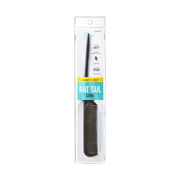 KISS Colors & Care Carbon Fiber Rat Tail Comb For Hair Sectioning, Teasing, Style Prepping, Detangling, Grooming - Anti Static & Heat Resistant, Professional Quality Black