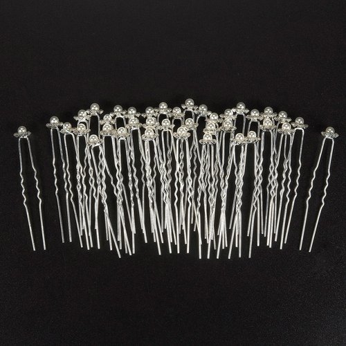40-Pack Wedding Hair Pins - Decorative Bridal Hair Accessories, Flower Rhinestone Hair Clips, Silver - 2.75 Inches