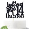 Cos mos Video Game Level 14 Unlocked Birthday Cake Topper Black Glitter Boys 14th Birthday Cake Decorations Level Up Winner Party Decoration Supplies