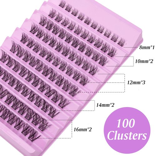SQYlashes Natural Lash Clusters Wispy D Curl, Individual Lashes Clusters Eyelash Extensions, 100PCS DIY Lash Extensions at home (D16, 8-16mm)