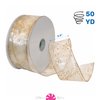 Morex Ribbon 7405.60/50-004 Snowflake 2.5" X 50 YD Nylon Sheer Wired Glitter Ribbon, Ivory/Gold, Ribbon Art Supplies for Christmas Decorations, Indoor Christmas Ribbon for Gift Wrapping Art Set
