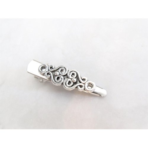 Extra tiny small silver metal slim celtic alligator hair clip for fine thin hair (Clip quantity: 2 clips)