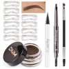 evpct Eyebrow Stamp Pencil Kit for Eyebrows, Makeup Brow Stamp Trio Kit with Waterproof Eyebrow Pencil, Eyeliner, Eyebrow Pomade, 10 Eyebrow Stencils and Dual-ended Eyebrow Brush, Kit-05# SOFT BROWN