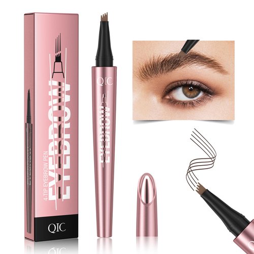 2024 New Magic Eyebrow Microblading Pen, 4 Micro-Fork Tip for 3D Realistic Brow, Waterproof Eyebrow Pencil, Tattoo Brow Tint Pen Makeup, Easily Create Natural-Looking Brows, Long-Lasting (Light Brown)