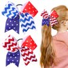 2PCS 4th of July Glitter Ribbon Cheer Hair Bows 8 Inch Patriotic Cheer Hair Bow Ties with Elastic Stars and Stripes Hair Tie Band Ponytail Holder Independence Day Hair Accessories for Kids