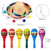 Honoson Wooden Fiesta Maracas Mini Sombrero Top Hat for Kids Festival Mexican Party Decorations (Fresh Style, 18 Pcs)