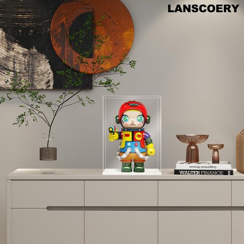 LANSCOERY Acrylic Display Case, Assemble Showcase Display Box for Collectibles, with Dustproof & Seamless Display Design, 6x6x10inch White Base