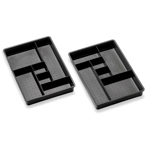 Madesmart Set of 2 Plastic 6-Compartment Drawer Organizer Gadget Trays, Multipurpose Storage Bins for Drawers, Granite , 10.75 x 7.5 x 2.6 inches