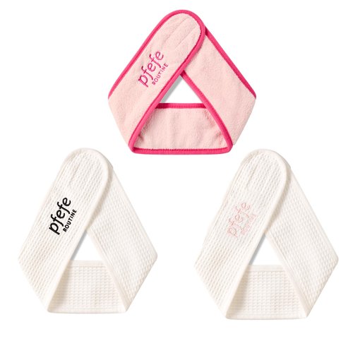 pfefe Spa Headbands for Face Washing - Facial Makeup Head Band Hair Wrap Towel for Women (Pink Black White)