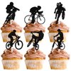 18pcs Black Glitter Bicycle Bike Dessert Cupcake Topper Biking Mountain Sport Theme Decor Supplies Baby Shower Boys Girls Man Family Party Decorations