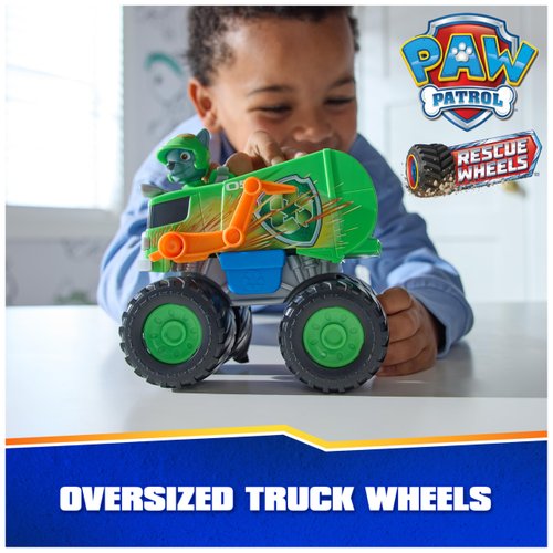 Paw Patrol: Rescue Wheels Rocky’s Recycle Truck, Toy Truck with Projectile Launcher and Collectible Action Figure, Kids Toys for Boys & Girls Ages 3+