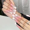24Pcs Long Press on Nails Coffin French Tip Fake Nails with Rhinestone Bling Design Coffin Shaped Full Cover White Nails Tips Acrylic Nails Glossy Glue on Nails Artificial French False Nails for Women