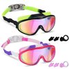 Young4us 2 Pack Kids Swim Goggles, UV Protection, Anti Fog Swimming Glasses for Children from 3 to 15 Years Old, Black/Green & White/Pink/Purple,