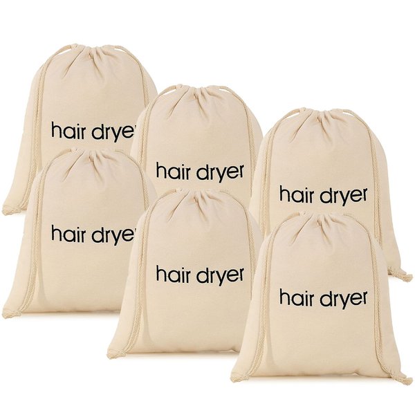 ERKXD 3 | 6 | 8 Pack Hair Dryer Bags Drawstring Bag Container Hairdryer Bag for travel bathroom (6 PCS White)