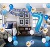 7th Birthday Decorations Blue Gold for Boys Girls, Number 7 Foil Balloons with Happy Birthday Banner for 7 Years Old Birthday Party Supplies Boys and Girls Blue Gold Themed 7th Birthday Party (7th)
