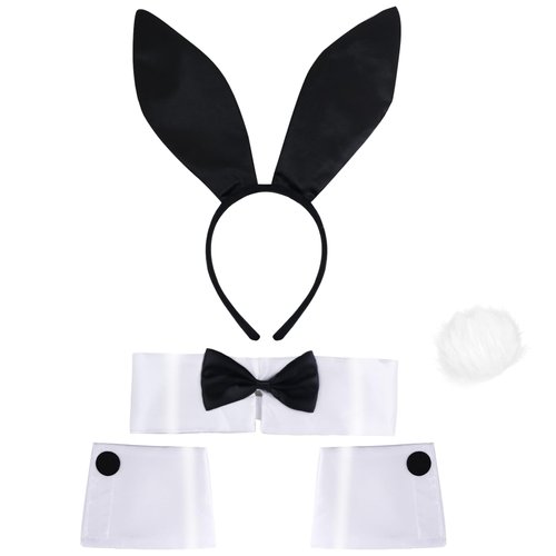 Goenb Bunny Costume, Bunny Costume Accessories Bunny Ears and Tail Collar Bow Tie Cuffs for Adult Women Men Halloween Easter Party