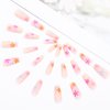Aksod Colorful Press on Nails Matte Long Coffin Fake Nails Desinged Pink Artificial Flower False Nails Full Cover Rustic Ballerina Nails Tips for Women and Girls 24Pcs (C)