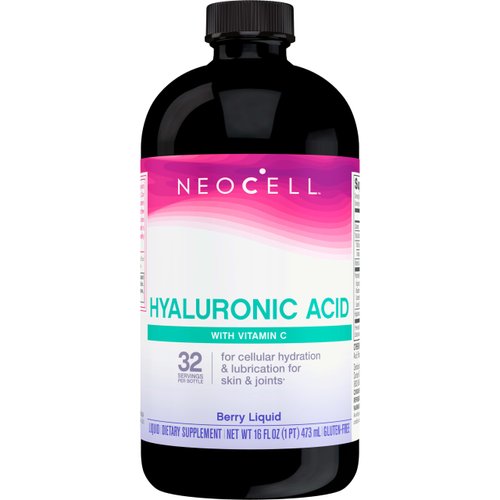 NeoCell Hyaluronic Acid Berry Liquid with Vitamin C; For Cellular Hydration for Skin, and Lubrication for Skin and Joints; Gluten Free; Dietary Supplement; 16 Fl. Oz., 32 Servings.* Pack May Vary