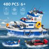 Vziimo City Police Boat Building Blocks Sets, Cool Patrol Rescue Coast Guard Ship with Race Boat Building Toys,480 Pcs STEM for Boys Girls 6-12