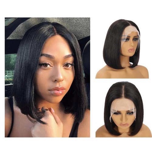 Natural Black Blunt Cut Bob Wig Human Hair 180 Density Short Bob Wigs For Black Women Human Hair 13x4 Frontal Short Lace Front Wigs Human Hair Bob Lace Front Wigs 12 inch