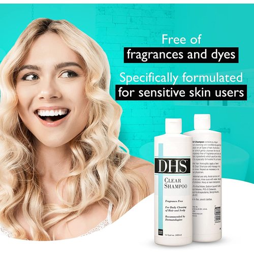 DHS Clear Hair Shampoo for Daily Cleaning of Hair and Scalp, Fragrance Free - 16 Oz (Pack of 6)