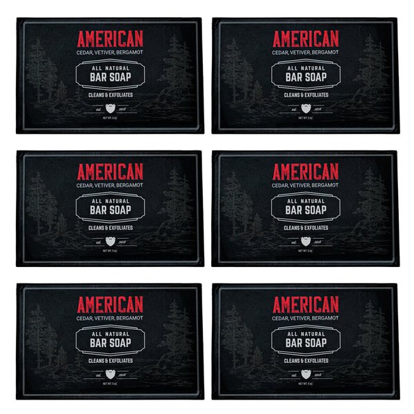 Live Bearded: All-Natural Bar Soap For Men, 6-Pack of 5 oz. Bars, Made in the USA - Exfoliates, Moisturizes - Bamboo, Charcoal, Pumice, Coconut, Avocado, and Argan Oils - American Scent