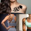 Halloween Temporary Tattoo 5 Sheet Black Skull Fake Tattoos Rose Flower Tattoos Temporary Realistic Body Arm Neck Chest Shoulder Floral Tattoos Stickers For Adult Kids Parties Festival Accessories