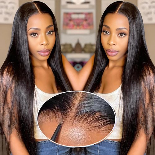 GUDOZO 9x6 Glueless Wigs Human Hair Pre Plucked Pre Cut 24 inch HD Lace Front Wigs Human Hair 180% Density Straight Glueless Wigs Human Hair wigs for Black Women