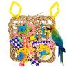 Bird Foraging Wall Toy, Straw Braid Rope Net Hanging Climbing Hammock Mat with Colorful Chewing Toys Bird Climbing Net Bird Toys for Lovebirds Parakeets Finch Conure Budgie（NPPW001-C）