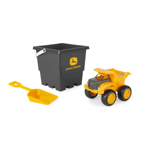 John Deere Sandbox Toy Set - Includes Dump Truck Toy, Bucket and Beach Shovel - Toddler Outdoor Toys and Construction Toys - Summer Kids Sand Toys - Yellow - 3 Count