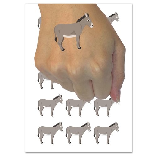 Donkey Silhouette Solid Temporary Tattoo Water Resistant Fake Body Art Set Collection - 15 2" Tattoos (1 Sheet)