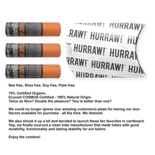 Hurraw! Vanilla & Orange Lip Balm, 3 Pack: Plastic-Free with new cardboard push-up tube. Certified Organic, All Natural Origin, Vegan & Cruelty Free. Gluten, Bee, Shea, Soy & Palm Free. Made in USA