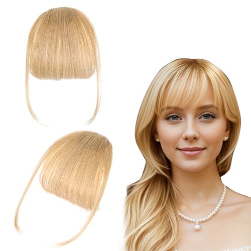Clip In Bangs-Real Human Hair Wispy Bangs Clip On Hair Extensions Fake Bangs Hair Clip Blond Air Curved Bangs Fringe with Temples Hairpieces Faux Curtain Bangs for Women Daily Wear