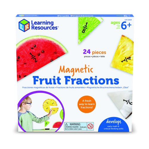 Learning Resources Magnetic Fruit Fractions, Number Learning for Kids Math, Montessori Math, Games for Kids, Educational Indoor Games, 24 Pieces, Age 6+