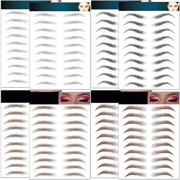 8 Sheets Eyebrows Tattoo Waterproof, 86 Pairs Eyebrow Tattoo Stickers Temporary Eyebrow Tattoos for Women & Girl, Fake Eyebrows Peel Off False 4D Hair-like Instant Transfer Brows