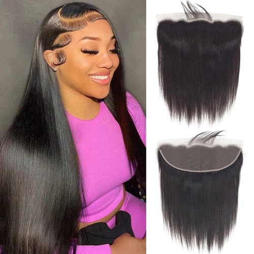 13x4 Straight Lace Frontal Closure Human Hair 12 Inch Brazilian Ear to Ear Transparent HD Lace Frontal Closure Straight Hair Extensions Human Hair Pre Plucked with Baby Hair