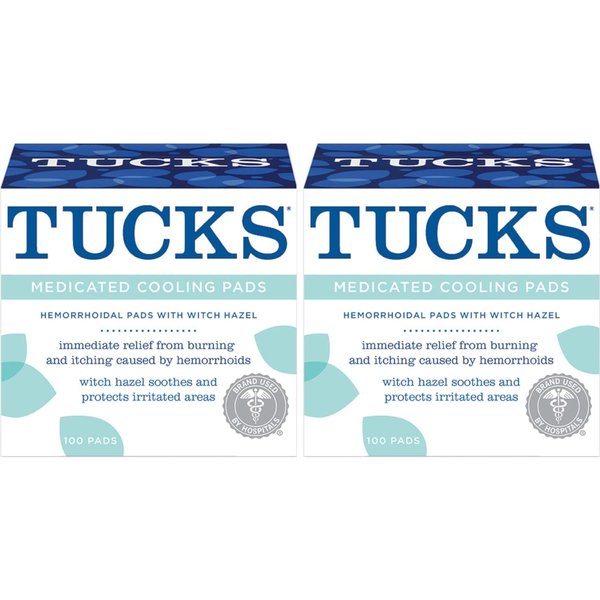 Tucks Medicated Cooling Pads 100 Pads Per Pack (Pack of 2)