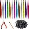 Xinnun 52 Pcs Colored Hair Feathers Extension Kit Women Christmas Party Cosplay 13 Colors Long Straight Synthetic Hair Feather 200 Silicone Lined Micro Ring Crochet Hook Hair Extension Remover Plier