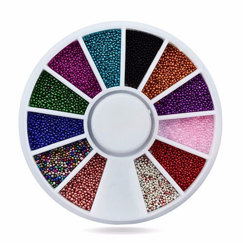 Mesiyun Nail Art 3D Caviar Beads Mini Metal Ball Gold and Silver Micro Steel Beads Decoration Accessories (2 Wheel Caviar Beads+2 Metal beads)