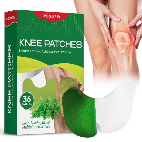 AOSORW Knee Relief Heat Patches: 36 Count Natural Herbal Arthritis Hot Patches Kit with Bone-on-Bone Soothing Plaster – Mugwort Relieving Paste for Long Lasting Muscle and Joint Relief