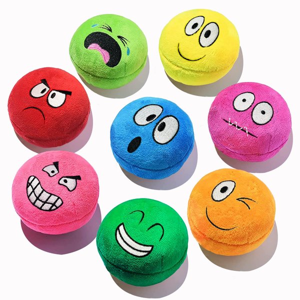 HOLYSTEED Squeaky Dog Toys for Small Dogs-Medium Dog Toys, Stuffed Plush Squeaky Dog Balls, Smile Face Dog Squeaky Toys for Small, Medium Breed