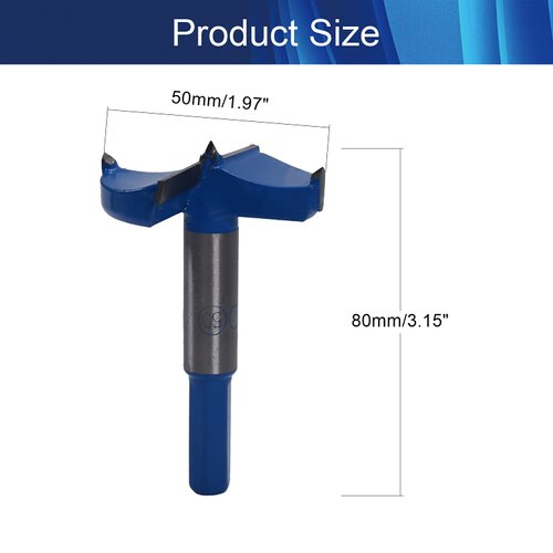Hegebeck Forstner Drill Bits 2" Woodworking Hole Saw Boring Drill Bits Carbide Wood Drilling Cutter with 2/5inch Hex Handle for Wood Plastic Plywood