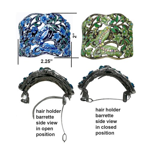 Set of 2 Crystal Butterfly Hair Holder Barrettes Ponytail Hair Barrettes for Women Girls YY86900-4-2sBlueGreen