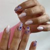 White Press on Nails Short Almond False Nails with Blue Flower Designs Nude Full Cover Acrylic Nails Press ons for Women 24 Pcs