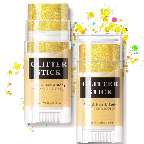 HOSAILY Gold Body Glitter Stick, Mermaid Sequins Face Glitter Gel, Holographic Chunky Glitter Face Paint for Singer Concerts Music Festival Rave Hair Accessories Sparkling Glitter Makeup for Women 01#