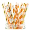 Thanksgiving Dinner Straws (25 Pack) - Fall Leaf Autumn Wedding Party Supplies, Orange & Gold Assorted Paper Straws for Thanksgiving Table Decor