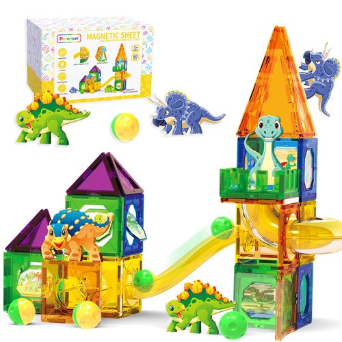 Dinosaur Magnetic Blocks Set, Upgrade DIY Magnets Building Blocks for Kids, 60 Piece Magnets Tiles for Boys and Girls Learning by Playing Games to Improve Imagination and Creativity