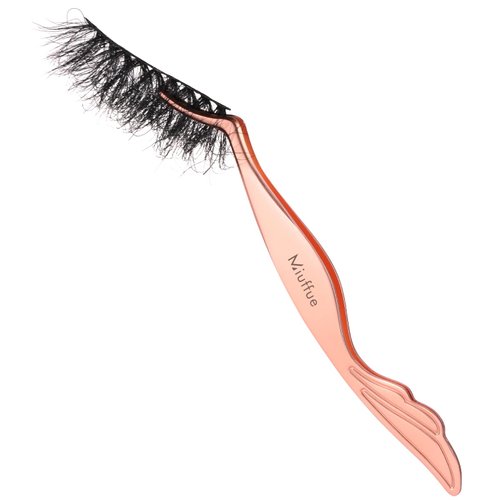 Miuffue Lash Applicator Tool DIY False Eyelash Applicator Tool Stainless Steel Curved Eyelash Tweezers for Cluster Lash Strip Lashes, Rose Gold